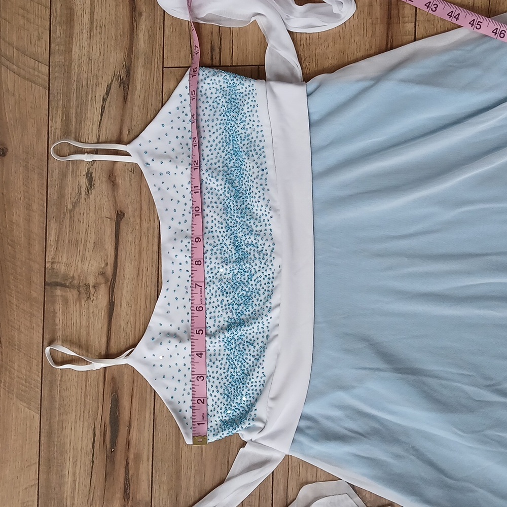 Blue And White Embellished Asymmetral Dress. Size M - Picture 15 of 17